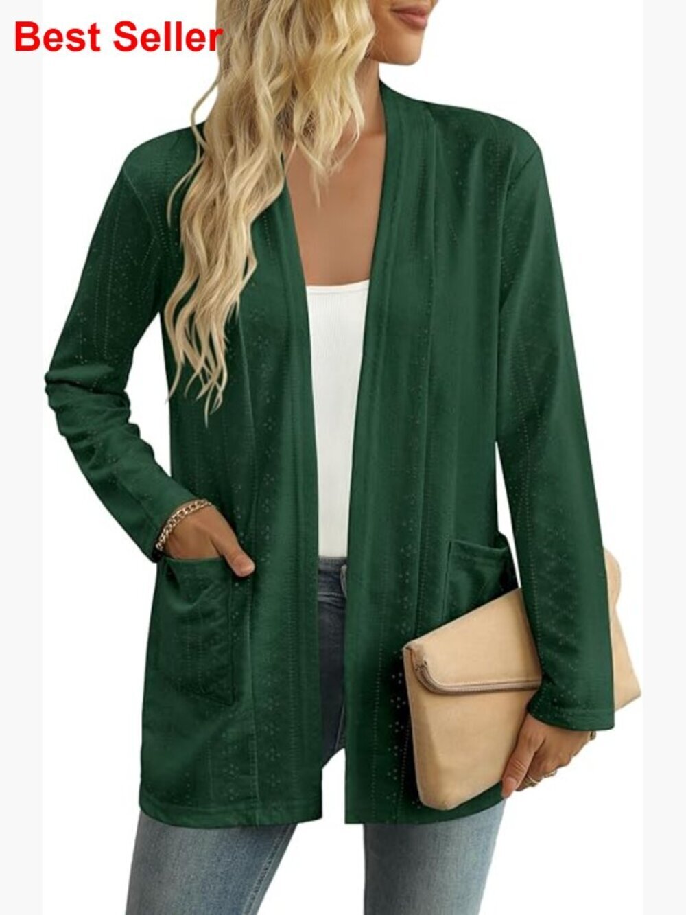 Lightweight Open Front Cardigan with Pockets Casual Long Sleeve